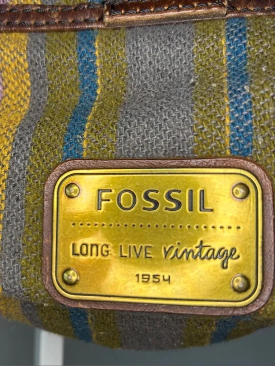 Vintage Fossil Striped Fabric Crossbody with Brown Leather Trim (set of 2) - Picture 2 of 16